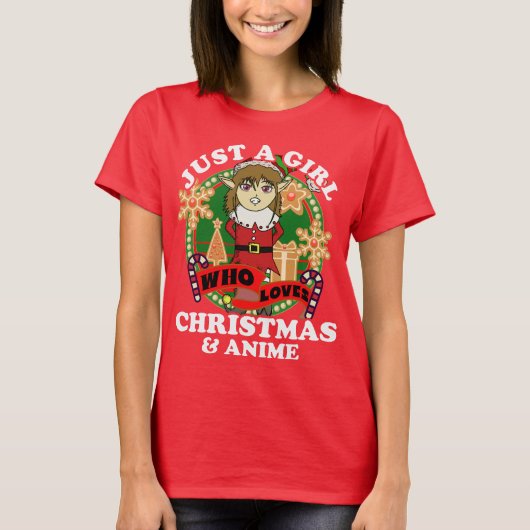Gewoon een meisje dat van Kerstmis houdt en Anime  T-shirt (Voorkant)