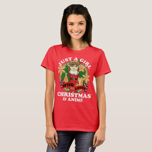 Gewoon een meisje dat van Kerstmis houdt en Anime  T-shirt (Voorkant volledig)