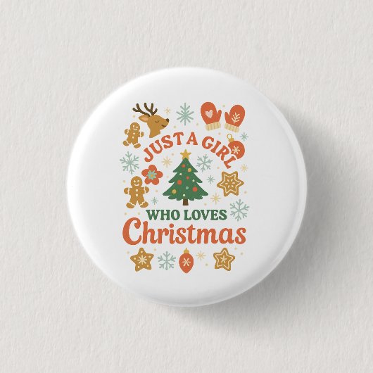 Gewoon een meisje dat van Kerstmis houdt Retro  Ronde Button 3,2 Cm (Voorkant)
