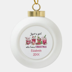 Gewoon een meisje dat van Kerstmis koffie leuk tre Keramische Bal Ornament
