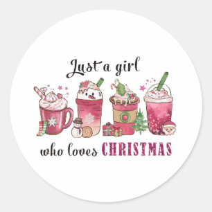 Gewoon een meisje dat van Kerstmis koffie leuk tre Ronde Sticker
