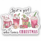 Gewoon een meisje dat van Kerstmis koffie leuk tre Sticker (Voorkant)