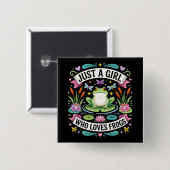 Gewoon een meisje dat van kikkers houdt vierkante button 5,1 cm (Voorkant /achterkant)