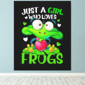 Gewoon een meisje dat van kikkers Kinder meisjes h Canvas Afdruk (Insitu (Houten vloer))