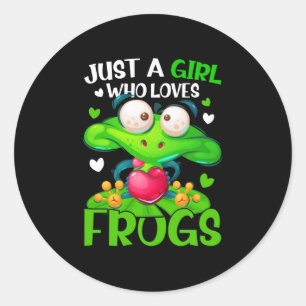 Gewoon een meisje dat van kikkers Kinder meisjes h Ronde Sticker