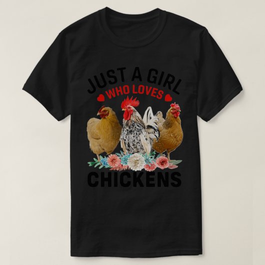 Gewoon een meisje dat van Kippen GiftTShirt houdt T-shirt (Design voorkant)