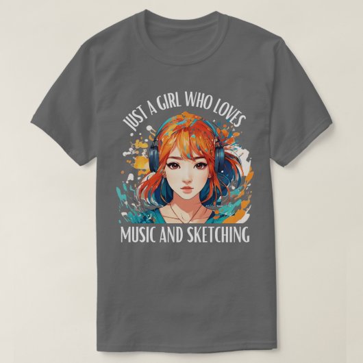 Gewoon een meisje dat van muziek en schetsen houdt t-shirt (Design voorkant)