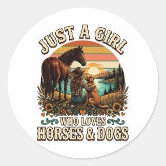 Gewoon een meisje dat van paarden en honden houdt ronde sticker