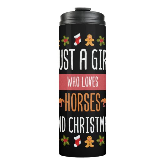 Gewoon een meisje dat van paarden houdt en kerstdr thermosbeker (Voorkant)