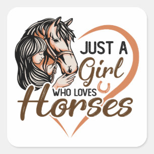 Gewoon een meisje dat van paarden houdt, hartpaard vierkante sticker