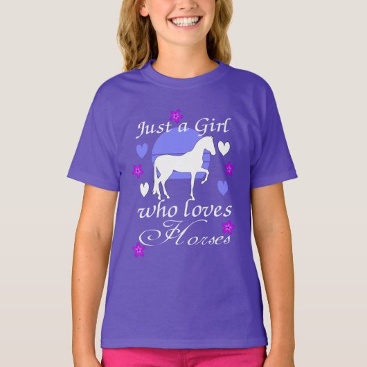 Gewoon een meisje dat van paarden houdt in Paars T-shirt (Voorkant)