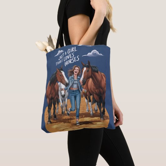 Gewoon een meisje dat van paarden houdt tote bag (Dichtbij)