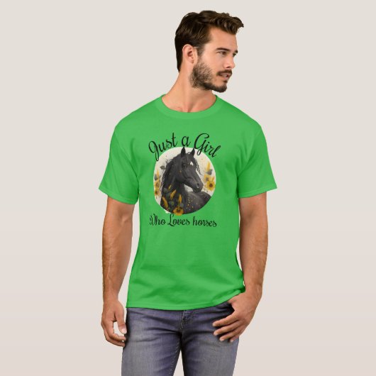 Gewoon een meisje dat van paarden houdt Zonnebloem T-shirt (Voorkant volledig)