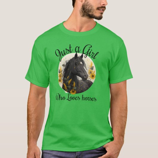 Gewoon een meisje dat van paarden houdt Zonnebloem T-shirt (Voorkant)