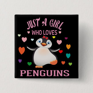 Gewoon een meisje dat van Penguins T-Shirt Trucker Vierkante Button 5,1 Cm