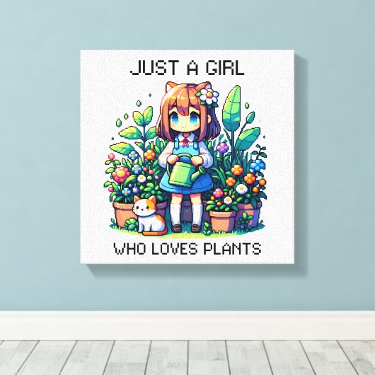 Gewoon een meisje dat van Planten houdt Canvas Afdruk (Insitu (Houten vloer))