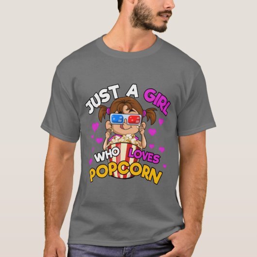 Gewoon een meisje dat van popcorn houdt grappig t-shirt (Voorkant)