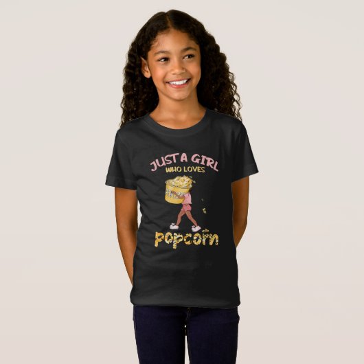 Gewoon een meisje dat van Popcorn houdt T-shirt (Voorkant volledig)