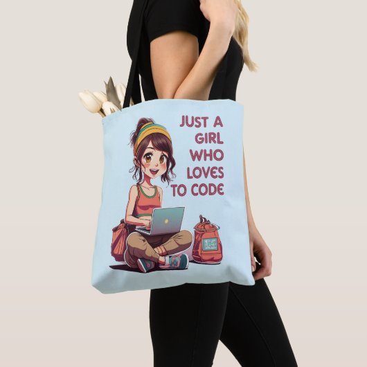 Gewoon een meisje dat van programmeren houdt tote bag (Dichtbij)