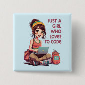 Gewoon een meisje dat van programmeren houdt vierkante button 5,1 cm (Voorkant)
