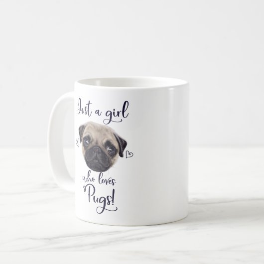Gewoon een meisje dat van pugs houdt koffiemok (Voorkant links)