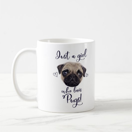 Gewoon een meisje dat van pugs houdt koffiemok (Links)
