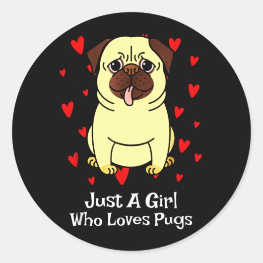 Gewoon een meisje dat van pugs houdt ronde sticker (Voorkant)