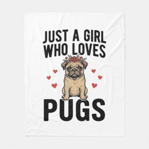 Gewoon Een Meisje Dat Van Pugs Houdt Vintage Hond  Fleece Deken