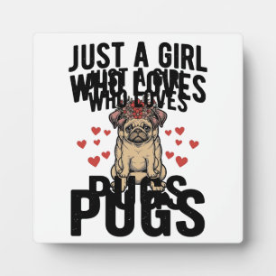 Gewoon Een Meisje Dat Van Pugs Houdt Vintage Hond Fotoplaat