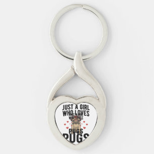 Gewoon Een Meisje Dat Van Pugs Houdt Vintage Hond Sleutelhanger