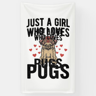 Gewoon Een Meisje Dat Van Pugs Houdt Vintage Hond  Spandoek