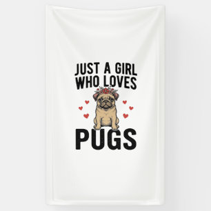 Gewoon Een Meisje Dat Van Pugs Houdt Vintage Hond  Spandoek