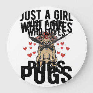 Gewoon een meisje dat van Pugs houdt Vintage honde Grote Klok