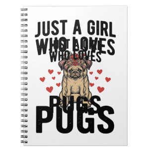 Gewoon een meisje dat van Pugs houdt Vintage honde Notitieboek