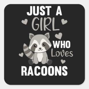 Gewoon een meisje dat van Racoons Kawaii Raccoon h Vierkante Sticker