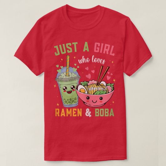 Gewoon een meisje dat van Ramen en Boba Kawaii Jap T-shirt (Design voorkant)