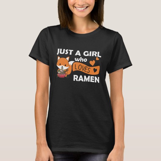 Gewoon een meisje dat van Ramen houdt, die Fox Eat T-shirt (Voorkant)