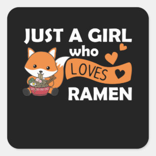 Gewoon een meisje dat van Ramen houdt, die Fox Eat Vierkante Sticker