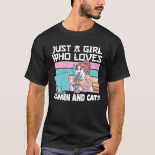 Gewoon een meisje dat van Ramen houdt en katten di T-shirt