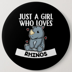 Gewoon een meisje dat van Rhinos Cute Rhinoceros h Ronde Button 6,0 Cm