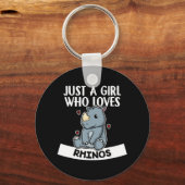 Gewoon een meisje dat van Rhinos Cute Rhinoceros h Sleutelhanger (Voorkant)