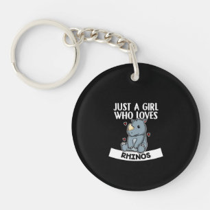Gewoon een meisje dat van Rhinos Cute Rhinoceros h Sleutelhanger
