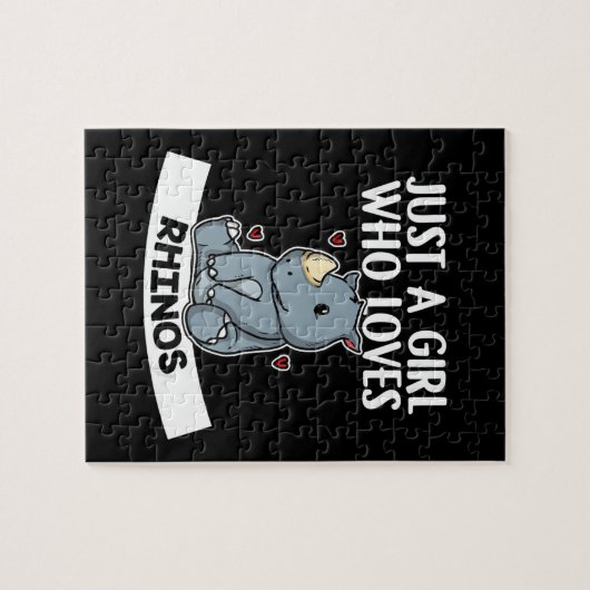 gewoon een meisje dat van rhinos schattige neushoo legpuzzel (Horizontaal)