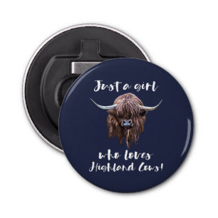 Gewoon een meisje dat van Schotse hooglandkoeien h Button Flesopener