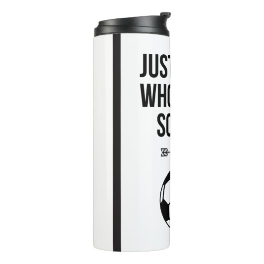 Gewoon een meisje dat van Soccer Classy Black & Wh Thermosbeker (Gedraaid links)