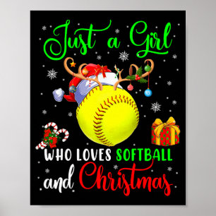 Gewoon Een Meisje Dat Van Softbal En Kerstman Houd Poster