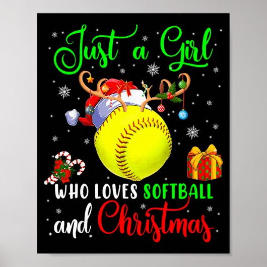 Gewoon Een Meisje Dat Van Softbal En Kerstman Houd Poster (Voorkant)