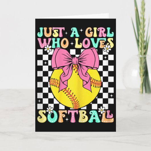 Gewoon een meisje dat van softbal houdt Retro soft Kaart (Voorkant)