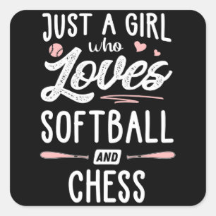 gewoon een meisje dat van softball en schaakcadeau vierkante sticker