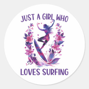 Gewoon een meisje dat van surfen houdt Schattige s Ronde Sticker